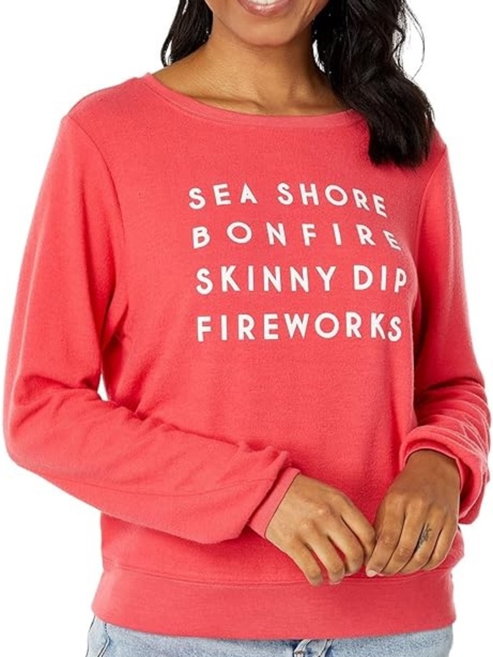Wildfox Coral Pink Graphic Long Sleeve Sweatshirt - Sea Shore Bonfire